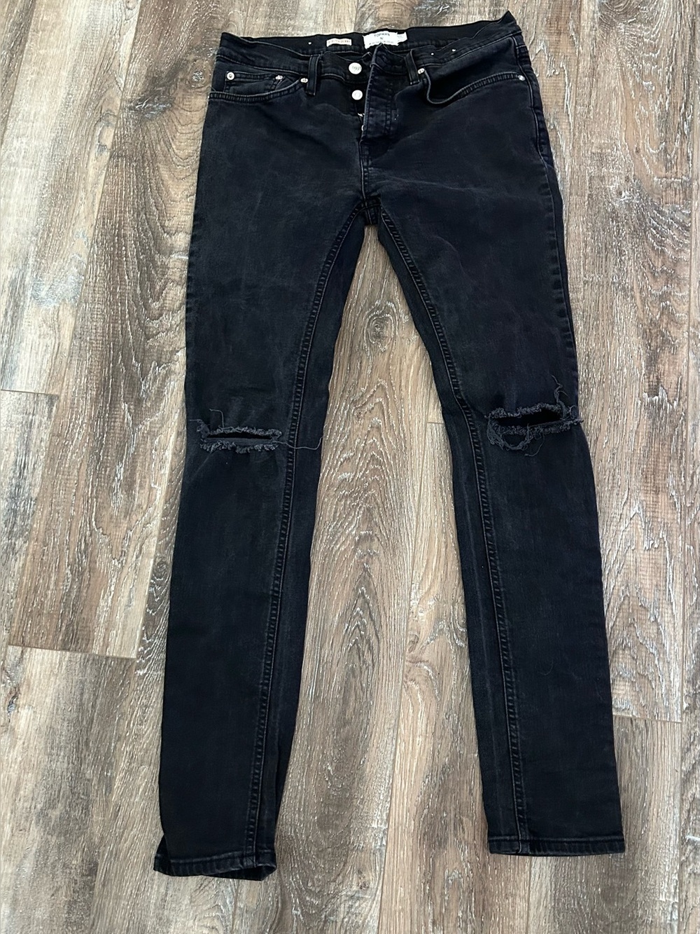 Topman Black Skinny Jeans with Knee Rips